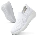 Basket Femme Respirantes Slip on pour Sneakers Femmes Chaussure de Running Fitness Légères Sneakers,Tout Blanc,40 EU