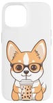 iPhone 15 Cute Pun Corgi Dog Drink Bubble Tea Boba Tea Puppy Dog Lover Case