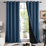 Deconovo Full Blakcout Curtains for Bedroom Eyelet Curtains Thermal Insulated Curtains 84 Inches Long with Black Liner, Noise Reducing Curtains for Living Room, 52 x 84 Inch, Navy Blue, One Pair