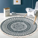 Vintage Boho bomullsmattor Mandala mönster Tvättbar handvävd bohemisk rund matta med tofsar för sovrum hall Vardagsrum Soffbord Golvmattor