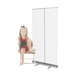 Floor Standing Sneeze Guard,Germ Protection Screen,Portable Shield Barrier,Pop up PVC Divider Wide Roll up Sneeze Screen, Protective Screen