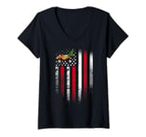 Womens Merry Christmas USA American Flag Patriotic Monster Truck V-Neck T-Shirt