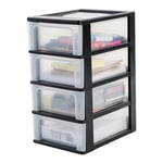 Iris Ohyama, Tour de Rangement Plastique, 4 Tiroirs Moyens, Noir, Ouverture Facile, Format A4, A5 & A6, Meuble, Organisateur, pour Bureau, Fourniture Scolaire, Papeterie, Sans BPA, OCH-2004