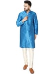 SKAVIJ Men's Kurta Pajama Set Art Silk Indian Traditional Party Wear Dress Turquoise XL