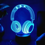 Headset Hörlurar 3D-lampa LED Akryl Touch Nattljus Present till vänner Kawaii Sovrumsbordsdekor Speluppsättning 3D Illusionslampa 7 Color Black base