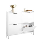 SoBuy Meuble Chaussure, Rangement Chaussure, Meuble d'Entrée, Armoire à Chaussures, Meuble de Rangement, Commode à 4 Abattants, Coffre Rangement pour Chaussures, Blanc, L100xP19xH91cm, FSR100-W