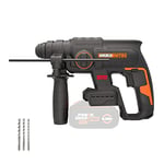 WORX NITRO - Perforateur sans Fil 20V - Moteur Brushless - Multifonctions - Force de Frappe de 2,0 J - Avec Poignée Supplémentaire, Butée de Profondeur, 3 Forets SDS 8,10,12 - WORX WX381.9 (livré sans batterie ni chargeur)