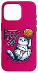 Coque pour iPhone 16 Pro Belle idée cadeau design drôle chat qui fait du basketball