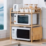 Support Micro-Ondes en Bois, Support pour Four à Micro-Ondes, Etagère de Cuisine à 2 Niveaux avec 4 Crochets, étagère de Cuisine Hauteur réglable (3