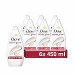 Dove Velvet Glow Body Wash Body Cleanser shower gel with plant-based moisturisers for softer, smoother skin after one shower 6x 450 ml