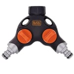 BLACK+DECKER Raccord de robinet - 3/4" - Arrêt d'eau - Distributeur 2 voies - Noir/Orange