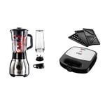 Russell Hobbs Blender Mixeur Electrique 1,5L, Puissant, 2 Vitesses, Fonction Pulse & Appareil à Sandwich 750W 3en1, Gaufrier, Grill, Plaques Amovibles Anti Adhésives - 24540-56 Fiesta