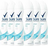 Sure Cotton Dry Anti-Perspirant Aerosol deodorant for women for 48-hour sweat and odour protection 6x 200 ml