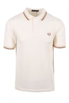 Fred Perry Mens Twin Tipped Polo Shirt Ecru/Honeycomb/Marmalade - White - Size 2XL