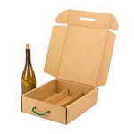 ONLY BOXES Kraft 'Cheers' Wine Cava Bottle Case | Pack of 4 Units | Cardboard Box with Green Handle and Internal Separator, brown, 3 botellas, Garment Bag