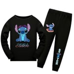 Lilo & Stitch Pyjamas Set för Barn 7-14 År Långärmad T-shirt Byxor Outfit Loungewear Nattkläder Presenter Black 11-12 Years