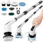 Spin Scrubber Brosse de Nettoyage électrique sans Fil avec 8 têtes de Brosse interchangeables, poignée réglable pour Salle de Bain, Cuisine, Sol de Voiture