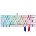 Mars Gaming MKMINIWBFR Blanc, Clavier Mécanique RGB, Ultra-Compact, Switch Bleu, FR