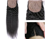 12A 16INCHES 4X4 SILK BASE CLOSURE PERUVIAN VIRGIN HUMAN HAIR KINKY STRAIGHT 1B#