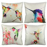 VAKADO Oiseaux Aquarelle Housse de Coussin Fleurs Rose Extérieur Taie d’Oreiller Printemps Décorative 45x45cm Lot de 4 pour Salon Chambre Lit Voiture Chaise,Hummingbirds