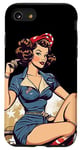 Coque pour iPhone SE (2020) / 7 / 8 Retro Patriotic Pin-up Vintage USA Flag American Beauty Girl