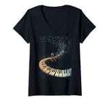 Womens Piano Keyboard Music V-Neck T-Shirt