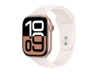 Apple Watch Series 10 (Gps + Cellular) - 46 Mm - Guldrosa Aluminium - Smart Klocka Med Sportband - Fluoroelastomer - Lätt Rouge - Bandstorlek: S/M - 64 Gb - Lte, Wi-Fi 4, Uwb, Bluetooth - 4G - 35.3 G