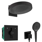 Hansgrohe - Set de douche avec mitigeur encastré, corps d'encastrement, diamètre 36 cm, 3 jets, noir mat SANI21HHH409