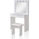 Coiffeuse avec Miroir et Ampoules led, Luminosité Réglable, 3 couleurs, Table de Maquillage avec Miroir et Tiroir, Moderne Blanc, Table de Toilette,