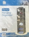 7 Shelf Wardrobe Organiser Hanging Clothes Shoes Socks Storage Black Brand New