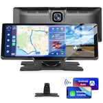 Podofo Wireless Apple Carplay & Android Auto Car Stereo with 4K Front Dash Cam,10.26" IPS Carplay Screen for Car,Portable CarPlay Car Stereo with Bluetooth 5.0/FM/Siri/G-oogle/Mirror Link/AUX