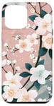 iPhone 14 Pro Max White Blossoms on Pink Background Stylish Floral Case