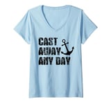 Womens Boating Cast Away Any Day Sail Boat Yacht Pontoon Captain V-Neck T-Shirt