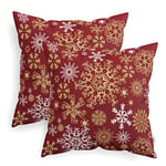 CaliTime Lot de 2 Housses de Coussin en Polaire Confortable pour canapé-lit, Sofa, Flocons de Neige de Noël des Deux côtés - 50 cm x 50 cm, Rouge Noël