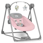 LIONELO Otto transat Bebe balancelle Bebe jusqu'à 9 kg, Jouets interactifs, Sons de la Nature, 5 Vitesses de bercement, Coussin pour la tête, Fonctionnement Silencieux (Pink)