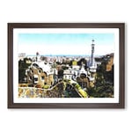 Big Box Art PARC Guell Gaudi in Barcelona Spain Painting Framed Wall Art Picture Print Ready to Hang, Walnut A2 (62 x 45 cm)