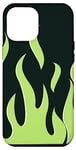 Coque pour iPhone 15 Pro Max Motif flammes vert citron, fond noir