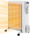 Radiateur bain d'huile 2500W - HOMCOM - chauffage électrique silencieux - 3 niveaux de chaleur réglable - roulette - blanc