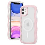 ZCDAYE Magnetic Case for iPhone 11, Cute Curly Wave Frame Case Compatible with Wireless Charging, Transparent Protective iPhone 11 Cover for Women Girls,Pink