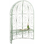 Décoshop26 - Banc de jardin avec arche à rosiers en métal vert vieilli style vintage