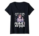 Womens Just a Girl Who Loves Anime and K-Pop Anime Merch Japanese V-Neck T-Shirt