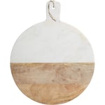 Masterclass - jamais utilise] KitchenCraft Plateau de service rond en marbre dede bois fromage, sauces et couvertures, 40.5 x 50 cm - blanc/bois