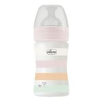 Chicco Biberon Bien-Être Débit Lent, Tétine Physio en Silicone Souple et Doux, Système Anti-Colique, Réduit les Régurgitations et L'Irritabilité, Biberon en Plastique de 150 ml, 0 Mois et plus, Rose