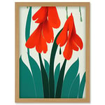 Wee Blue Coo Modern Abstract Crimson Red Bloom Wild Flowers Teal Leaves on White Artwork Framed Wall Art Print A4