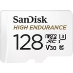 SanDisk micro SD High Endurance Videomuistikortti 128 Gt, Class 10, V30, UHS-I U3 + sovitin