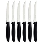 Tramontina Kitchen Knives Set of 6, Serrated Fruit Tomato Cooking Knife, Vegetable Chopper Peeler, Stainless Steel, Multipurpose, Pointed Tip, Black, 23498054