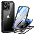 Lanhiem Coque pour iPhone 14 Pro Étanche, IP68 Imperméable 360 Indestructible Antichoc Integral Antipoussière Waterproof Etui Protection Housse pour iPhone 14 Pro (6.1"),Noir