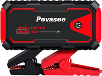 Povasee Jump Starter Power Pack, 3000A Car Battery Booster Jump Starter for 12V Vehicle, Car Jump Starter Power Bank with LED, 2 Quick Charge USB Outputs, Jump Pack with Jump Leads (10L Gas/8L Diesel)