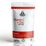 Vitamin C + Zinc - 120 Tablets - Immune System Support High Strength - Vegan UK