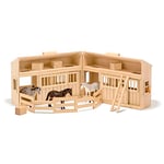 Melissa & Doug Wooden Fold & Go Stable Toy | Gift & Presents | Wooden Toy | Farm and Stable Wooden Toy | Pretend Play | Play Sets | 3+ | Gift for Boy or Girl, Wood Color